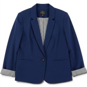 Worthington Petite Royal Blue Single Button Blazer Houndstooth Lining PXL